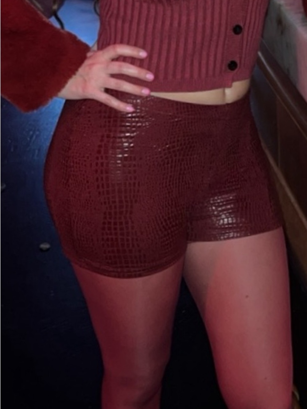 SHEIN Shiny snakeskin Burgundy Bike Shorts